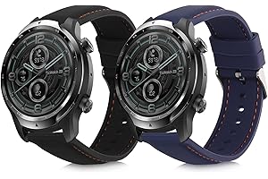 kwmobile Pasek kompatybilny z Ticwatch Pro 3 Ultra/Pro 3 / S2 / GTX, 2 x zapasowy silikonowy pasek do zegarka, czarny/ciemnoniebieski