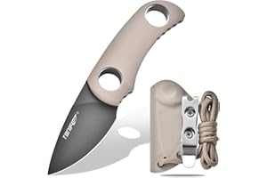 TONIFE Runer Full Tang Coltello da Caccia campeggio a Lama Fissa 4,7cm con Guaina Kydex Regolabile Facile Portabile con Cordino in Paracord per Sopravvivenza (Sabbia Calda+Gary Titanio)