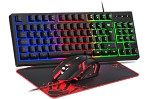 Rewurnth Gaming Keyboard and Mouse Set, UK Layout 75% TKL RGB Backlit Wired Keyboard, Ergonomic 4-Color LED Gaming Mouse, Large Mouse Pad, USB Plug & Play for PC, Mac, Xbox, PS4