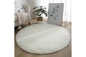 KAYBTNT Round Rug, Fluffy Shaggy Aesthetic Circle Rug, Plush Washable Non-Slip Soft Area Circular Fuzzy Rugs, Cute Carpet for Kids Baby Nursery Girls Living Room Bedroom Home,White,80cm/32inch