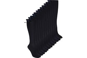 SOCK STACK 6 Pairs Of Girls Bow Knee High Socks, White Grey Black Navy Long School Socks With Ribbons Bows