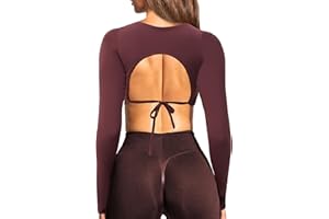 TZLDN Sportowy top damski z odkrytymi plecami, na siłownię, do jogi, z długim rękawem, lekka koszulka sportowa z otworem na kciuk