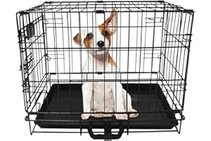 Holywarm Dog Crate Metal Dog Cage, 18 inch Puppy Dog Crate Foldable Pet Cage with Leak-Proof and Removable Tray, Easy to Clean (46cm L x 25cm W x 36cm H)