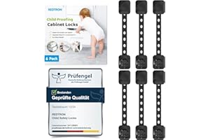 REDTRON Bébé de sécurité Verrouillage(Amélioré), Lot de 6 Bloque tiroir securite Enfant/Bébé, pour Tiroir, Fours, Toilettes, Réfrigérateur(Noir, pas d'outil nécessaire)