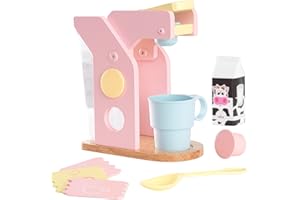 KidKraft Ensemble Machine à Café Pastel en Bois, Accessoire Cuisine Enfant, Kit de Ustensile Cuisine Électroménager, Accessoire pour Dinette, Jouet Enfant dès 3 Ans, 63380