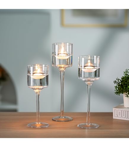 Nuptio Bougeoirs en Verre Or - Bougies Chauffe-Plat pour Bougies Flottantes Et Piliers, Finition Mercure Moucheté Mariage Fête de Mariage Cadeau de Noël Décoration de Table Salon, 3 Pièces