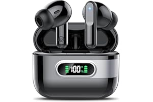 HENDARI Auriculares inalambricos Bluetooth, Auriculares Bluetooth 5.3 con 4 ENC Microfono, Cascos HiFi Estéreo con cancelación de Ruido, LED Pantalla, 42H de Reproducción, Control Táctil, IP7 Impermeable