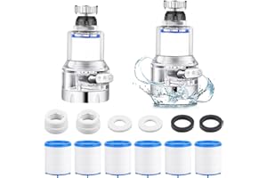 MPLEHDA Wasserfilter für Wasserhahn, 2 Stück Wasserhahn Filter, 360° Tap Water Filter mit 3 Sprühfunktion, Wasserfilter mit 6 PP-Baumwollelementen, Wasserhahn Entkalker Aufsatz für Küche Badezimmer