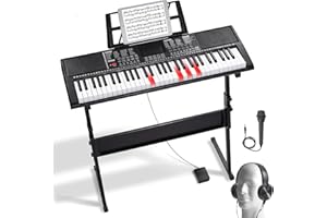 VEVOR Clavier Piano Numérique, 61 Touches, Piano à Clavier Électrique Portable, Support, 600 Tons, 500 Rythmes, Haut-parleurs Intégrés, Pédale de Sustain, Casque, Microphone, USB MIDI, pour Débutants