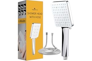 Pommeau de Douche, Magichome Pression Carré, Pomme Douche Puissante de Remplacement Réglable Universelle, Douchette 6 Modes avec 1.5M Tuyau, Chromés