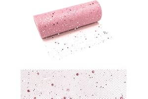Azexcy Bobina Tulle, Rotolo di Tulle 15 cm x 25 yards Bobina di Tulle Glitter Nastro Tulle Rotolo con Paillettes per Banquet Matrimonio DIY Tulle Craft Tutu Decorazione, Rosa