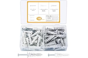 BJBJJIU Kołek rozporowy ze śrubami, kołki do materiałów izolacyjnych, 100 szt., kołki rozporowe do płyt gipsowo-kartonowych, kołki rozporowe z twardą pianką, tworzywo sztuczne ze śrubą z łbem soczewkowym, do