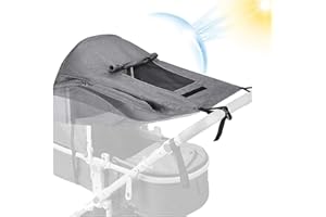 ‎BIBYKIVN Bibykivn Sonnensegel Kinderwagen mit Sichtfenster, Universal Sonnenschirm Kinderwagen mit UV Schutz 50+, Flexibles Verstellbarer Wasserdicht Sonnenverdeck Markisen mit Rollofunktion (Grey)