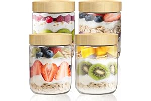 Zikenis 4 Stück Overnight Oats Gläser 500ml,Einmachgläser mit Schraubdeckel,Mason Jar mit Deckeln,für Hausgemachte Marmelade,Chutney,Joghurt,Pudding,Einlegen,Babynahrung