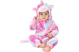 HAHASHOW Bambino Ragazze Pagliaccetto con Cappuccio Neonato Inverno Animale Pigiama Ragazzi Flanella Pagliaccetto 2-36 Mesi
