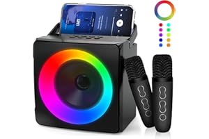 GUIRFLY1N1 Karaoke Machine with 2 Microphones, Portable Karaoke Machine for Adults & Kids with Dynamic LED Lights, Bluetooth Karaoke Speaker for Party, Home, Gift, Outdoor/Indoor