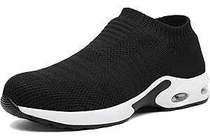LUPWEE Slip On Trainers Women, Comfortable Lightweight Black Wedge Trainers, Arch Fit Walking Running Casual Platform Sneakers