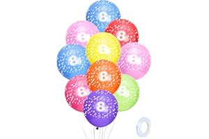 ONLYQIQIU 8th Birthday Balloons Pack of 10, 12'' Multicoloured Numbers Printed Latex Age Balloons for Girls Boys 8 Year Old Birthday Decorations, 8th Anniversary Party Supplies