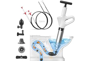 MEIRRAI Desatascador Tuberias WC Profesional con Aire Comprimido, Desatascador Inflable de Alta a Presion con 4 Cabezas de Pistón e Inflador para Inodoro Lavabo Bañera Tubería Plato Ducha Fregadero