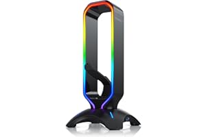 CSL-COMPUTER Titanwolf - Kopfhörerständer LED inkl. USB Hub - Gaming Kopfhörer Ständer mit 2 x USB 3.2 Gen1 Hub und Mausbungee - 3in1 - 6 RGB Farben – Farbwechselmodus – Headset Headphone stand - LED Design