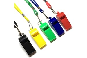 iJiGui Pfeife, 5 Stück Sportpfeifen mit Umhängeband, Plastik Pfeifen mit Lanyard, Lauter Klarer Klang für Schulsport, Fußball, Sportunterricht