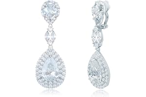 QUKE Shining CZ Crystal Long Drop Dangle Clip On Earrings Non Pierced Elegant Water Drop Shape Wedding Bridal Jewellery For Women Girls