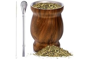 Cididu Yerba Mate Cup and Bombilla Kit, 8 oz / 230 ml Gourd Set, Double Walled 304 Stainless Steel Classic Cup with Straw and Cleaning Brush, Easy to Clean, Brown