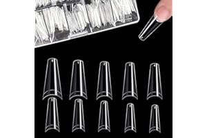 UHELTOSLY Pack of 500 Acrylic Artificial Nail Tips, False Nails, Natural Nail Tips with Clear Box, Transparent Art Fake Nails Tips, Fake Coffin Nail Tips for Women