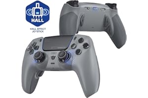 HEXGAMING PHANTOM Pro Juego Controlador para ps5/PC/Móvil, Elite Gamepad con 4 Botones Reasignables/6 Perfiles de Remapeo/8 Palancas/Gatillos para ps5 Juego Adaptable-Efecto Hall(Gris 1994)