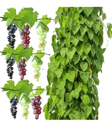 BOFUNX 10pcs Raisin Artificiel Et Vigne 2,4 Mètres Guirlande De Raisin Réalistes Plastique Ornament Pour Maison Hôtel Marché Jardin