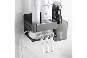 ‎OETAMS OETAMS Zahnbürstenhalter Elektrische Zahnbürste Halter mit 2 Badezimmer Zubehör, Edelstahl Zahnburstenhalterung Wand Selbstklebend Zahnbürste Halterung Schwarz Aufsteckbürsten Halter Ohne Bohren