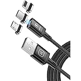 Kuulaa Cavo di ricarica USB magnetico 3 in 1, rapido 3 A, in nylon intrecciato, con luce LED, per dispositivi micro USB, tipo