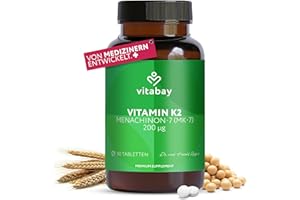 ‎VITABAY Vitabay Vitamin K2 200 µg (MK-7 Menachinon-7) – 90 Vegane Tabletten – Hochdosiert & Laborgeprüft in Deutschland – All-Trans-Form – Vitamin K2 Nahrungsergänzung für eine ausgewogene Ernährung
