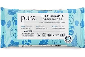 Pura Chusteczki do czyszczenia na mokro, 70 chusteczek (1 opakowanie), 99% wody, w 100% bez plastiku, odpowiednie dla wrażliwej i pozbawionej zapachu skóry, aloes, niemowląt, biodegradowalne,