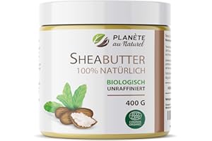 PLANÈTE AU NATUREL SheaButter Biologisch 400 g - Karité Butter - 100% Rein -100% Natürlich - Unraffiniert - Vegan - alle Hauttypen, Natürliche Körperbutter - Gesicht, Lippen, Haare - Pflegt, Schützt, Befeuchtet
