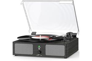 Udreamer Record Player Vinyl Player with Built-in Speakers, Bluetooth Turntable Belt-Driven, Vintage Phonograph with 3 Speeds for Musical Enjoyment and Home Decoration (Carbon Black)