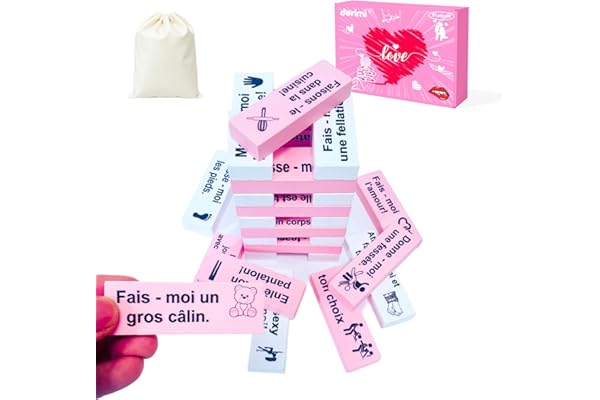 DORIMI Jeu de Tour de Blocs Coquins 48 Pièces, Tour en Bois Adulte Coquin Français, Empilage pour Couples, Mariage Sensuel, Surface Lisse Vernie et Anti-Humidité (Version Rose 48Pcs)