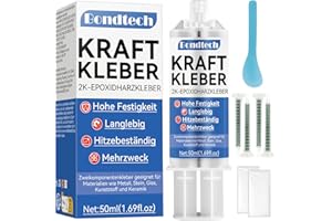 BONDTECH 50ml 2K Kleber Transparent, Universal Epoxidharz kleber, 2 Komponenten Kleber Extra Stark Kleben und Versiegeln von Metallen, Keramik, Kunststoffen, Glas, Steinen