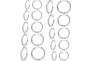 Senteria 10 paia orecchini rotondi a cerchio, per donne e uomini, ragazze, leggeri, in acciaio inox, per cartilagine, ipoallergenici, 8-16 mm