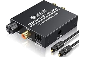 Konwerter DAC 192 kHz, eSynic profesjonalny konwerter optyczny na RCA, cyfrowy na analogowy, konwerter audio z regulacją głośności, konwerter optyczny na RCA z gniazdem audio 3,5 mm do PS3, DVD,