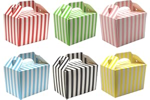 Lotus 15 x Stripe Design Children/Kids Party Boxes Carry Food Meal Fun Picnic Birthday Wedding Favour/Baby Shower Party Halloween Trick or Treat Box Loot Bag (Mixed Colours)