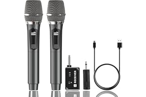 MAILANGSHI Microphone Wireless, Dual Handheld Cordless Microphone System with Rechargeable Receiver, 50H Duration, 200ft Range, Karaoke Microphones for Singing, Wedding, DJ, Party, Speech, YouTube (Grey)