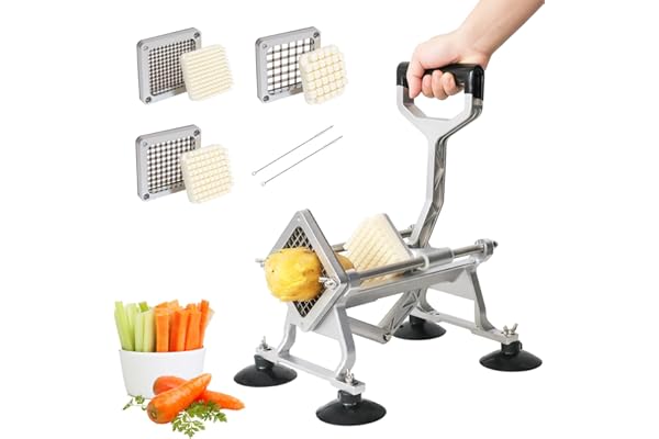 Anatole Coupe-Frites Professionnel avec 6mm 9 mm 13 mm Lames en Acier Inoxydable Coupe Pommes de Terre Frites Manuel Trancheuse de Légumes Commerciale avec Ventouses pour Carotte Oignon Pomme