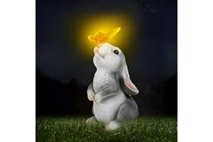 Loofu Solar Garden Rabbit Statue Outdoor Ornament, Butterfly on Rabbit- for Home Lawn Decor Garden Animal Figurine for Patio, Balcony, Yard, Lawn, Innovative Gift, 23cm*15cm*12cm