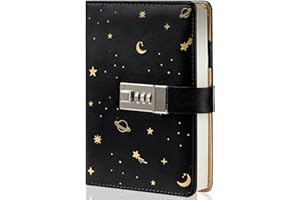TIEFOSSI Diario Starry in pelle con blocco, ricaricabile, con password, diario segreto con copertina rigida, formato A6, per donne, ragazze, ragazzi, 15,4 x 17,28 cm