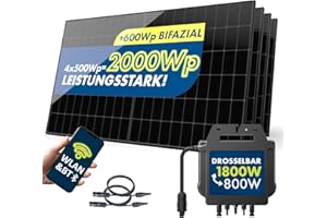SPAUN Balkonkraftwerk 2000Wp | 1800W Komplettset mit bis zu 2600Wp bifazialer PV-Leistung und 3m Anschlusskabel zum Einstecken in die Steckdose - Wifi Fernüberwachung, Mini-PV-Anlage, N-TOPCon