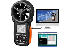 WAPORICH Handwindmesser RQ-866A Anemometer CFM mit USB-Anschluss an den PC zur Messung von Windgeschwindigkeit/Temperatur/Luftstrom/Luftfeuchtigkeit für HLK-Lüfter, Drohnenfliegen, Jagd