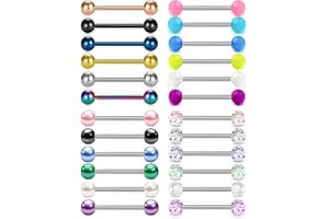 Rajnard Piercing Langue 14G Acier Chirurgical avec Boule à Paillettes Zircon Perle Lumineux Bijoux de Piercing Femmes mélange des Couleurs