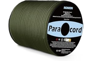 Romon Paracorde 4mm, Corde Escalade Paracord 550 9 Brins Corde en Nylon Corde Parachute Cordelettes, Cordes Tente Rope Cordon Tactiqu pour Survie Extérieur, 250kg Charge de Rupture, Armée Verte, 50m