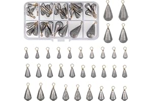 CKABELLY 33 Pcs Fishing Weights 9 Sizes Sea Fishing Weights 2g 3g 4g 5g 7g 10g 15g 20g 30g Fishing Weights Mixed Fish Casting Tool Set Carp Fishing Weights With Swivel for Saltwater Freshwater